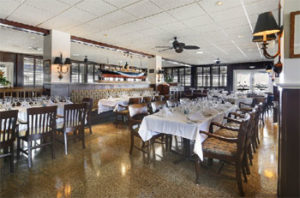 View of inside dining room at elegant A & B Lobster House