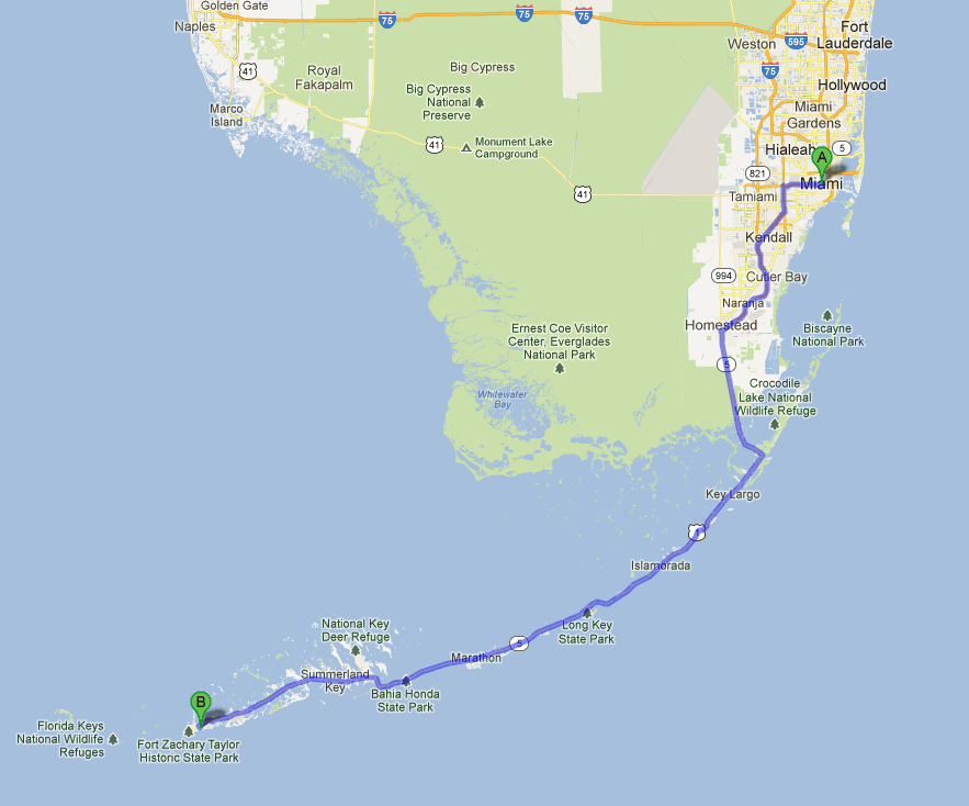 Driving Map To Key West 