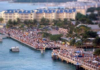 View of Mallory Square in Key West as crowds gather for sunset